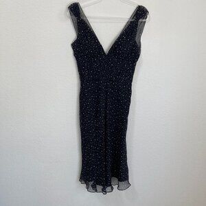 White House/Black Market Black 100% Silk Dress V-Neck Black Cocktail Size 4